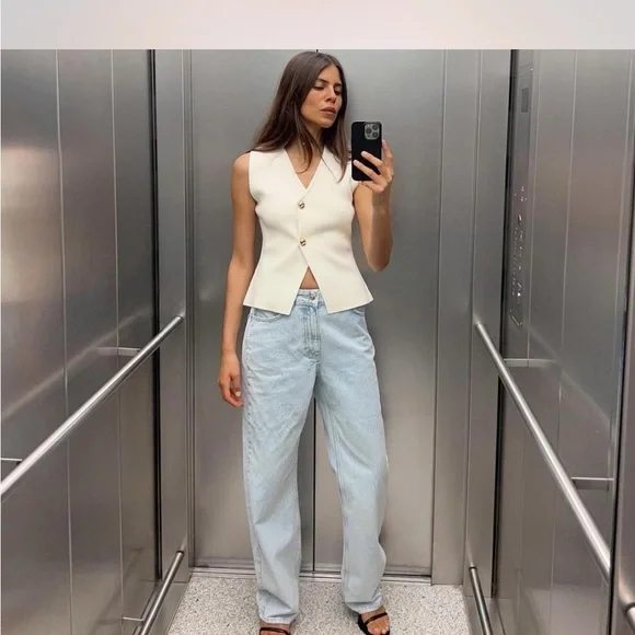 Zara Light Blue Straight Leg Jeans - Picture 2 of 8